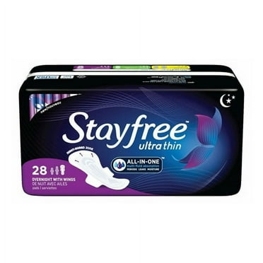 Stayfree Ultra Thin Pads For Women With Wings, Overnight, 28 Pads