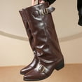 thumbnail image 6 of Bnwani Women Boots Footwear Winter Fashion Pointed Toe Mid-Heel Knee-High Versatile Casual Solid Western Boot Brown Size 5.5, 6 of 9