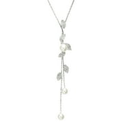 Shaped Y-Shaped Necklace Bohemian Crystal Pearl Flower Leaf Dangle Long Necklace Adjustable Elegant Tassel Sweater Chain Women Girl Jewelry