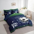 thumbnail image 4 of Feelyou Cartoon Football Soccer Twin Bedding Sets 7-Piece, Navy Green Stars Lines Bedding Comforter Set, Teens Kids Boys Girls Reversible Sheet Sets, Super Cozy Room Decor, 4 of 8