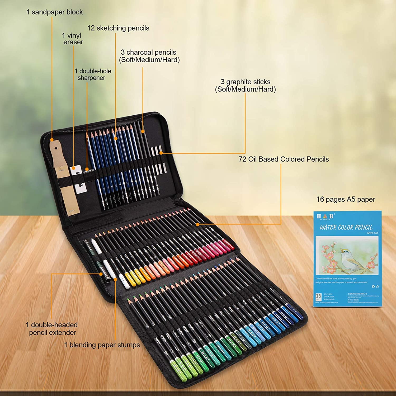 AONLSKH Art Supplies Drawing and Sketching Colored Pencils Set 96-Piece,Graphite Charcoal Professional Artists Pencils Kit,Gifts for Kids & Adults