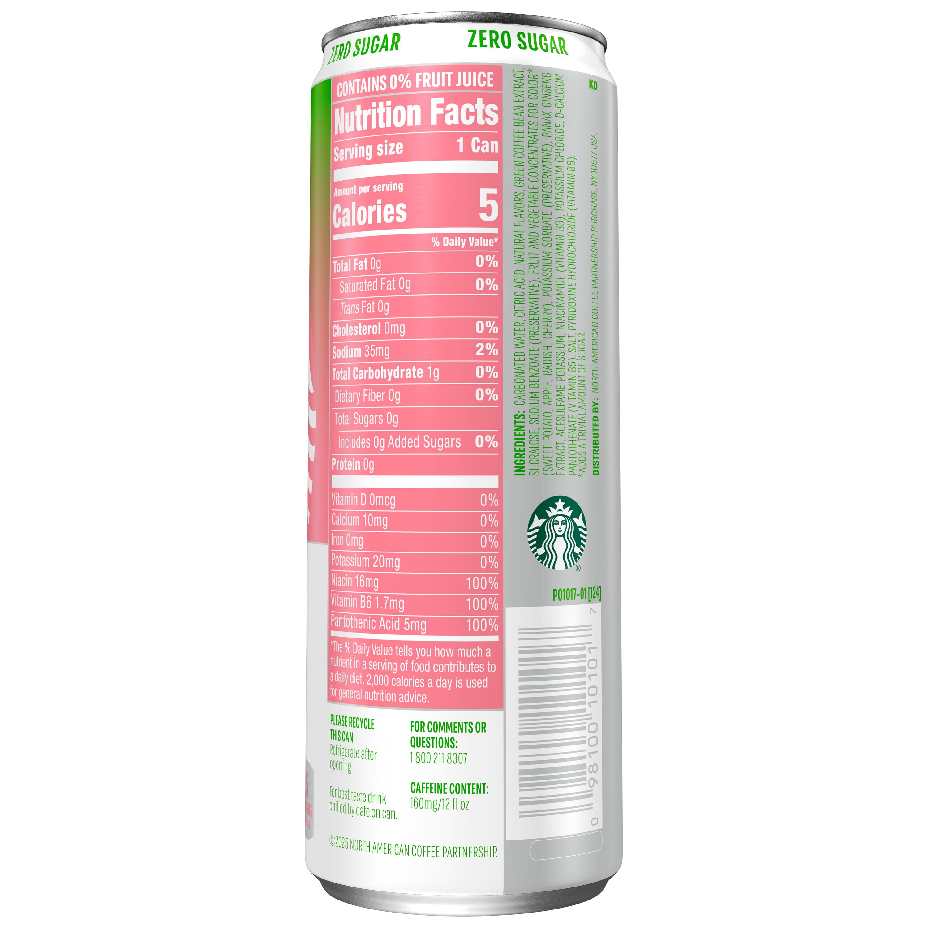 Starbucks Iced Energy Zero Sugar Sparkling Watermelon Twist Energy Drink, 12 fl oz cans 12 Pack