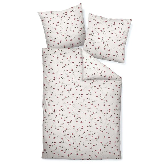Janine Juego de cama de 2 piezas - Tango, Mako-Soft-Seersucker, algodón, estampado floral Rojo 155x220cm