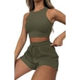 thumbnail image 2 of Women Summer Lounge Sets Casual Waffle Knit Crop Top Shorts Outfits 2 Piece Sets Sleepwear Green XL, 2 of 9