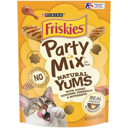 UPC: 0050000964642 | Friskies Natural Cat Treats Party Mix Natural Yums With Real Chicken & Vitamins Minerals & Nutrients 6 oz. Pouch