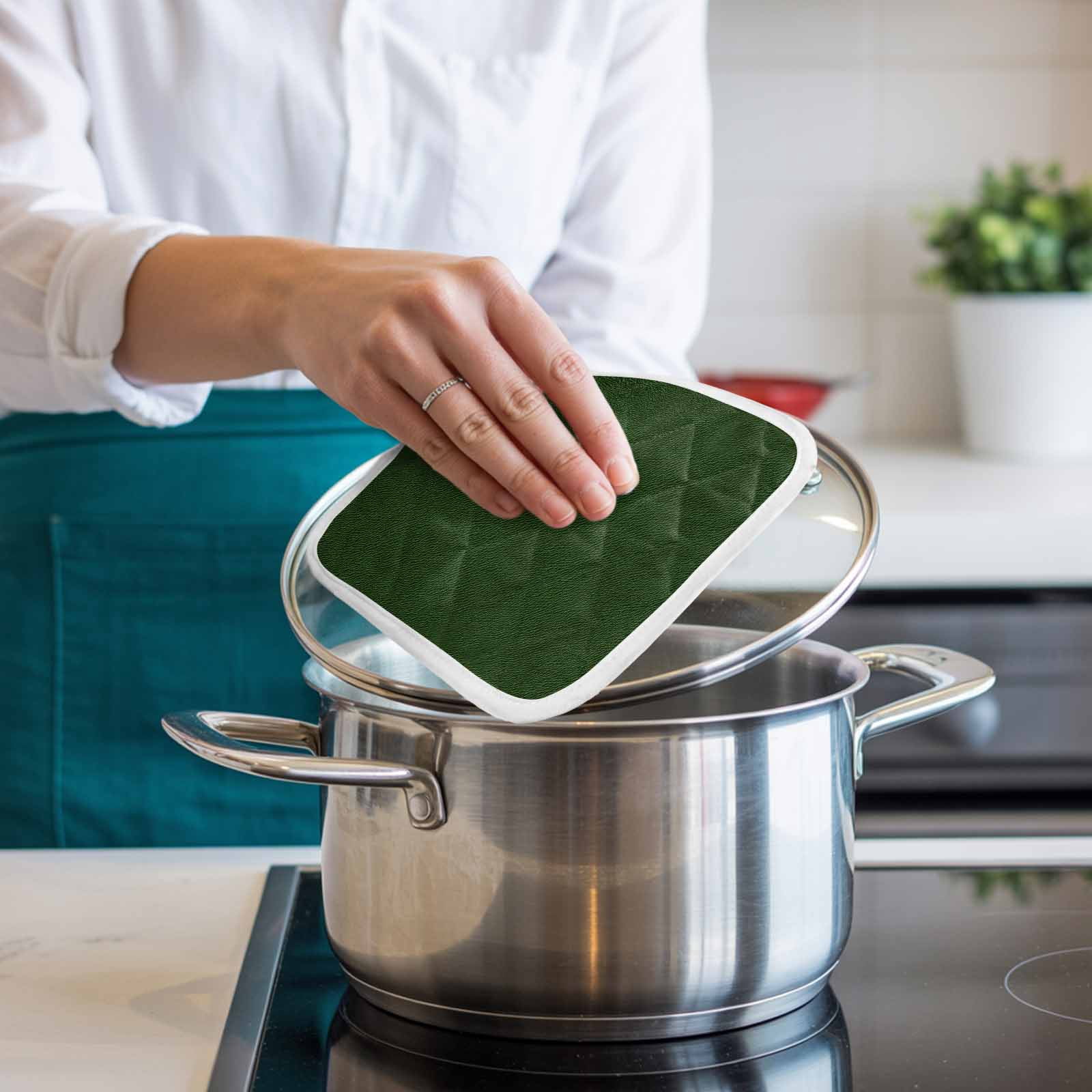 Solid Dark Green Pot Holders for Kitchen Heatproof Potholder, 3 Pack Retro Minimalism Abstract Denim Texture Hot Pads Multipurpose Oven Pads Cloth Potholders Trivet for Cooking Baking