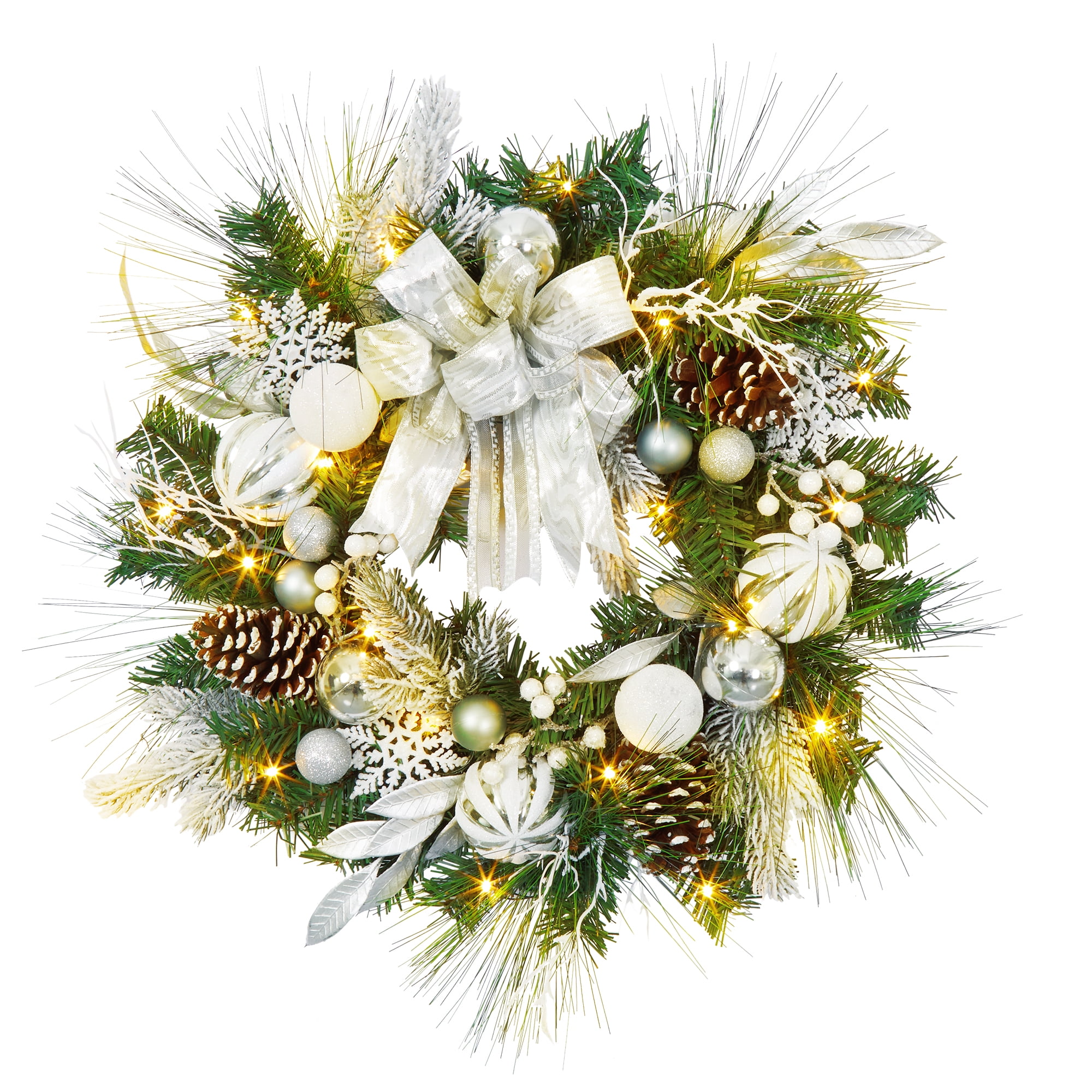 Leeten 24 inch Prelit Christmas Wreath with 20 LED Lights for Home 24 Inch Pre Lit Christmas Wreath