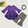 thumbnail image 2 of Toddler Girl Baby Girls Set Fashion Sweet Flower Prints Long Sleeved Top Bell Bottoms Hairband Casual 2 Piece Set Long Sleeve Tops Pants Set for 0 6 12 18 24 M 1t 2t 3t 4t 5t 6t (18-24 Months,O), 2 of 4