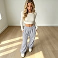 thumbnail image 7 of Rexolia Women's High Waist Brushed Fleece Sweatpants Wide Leg Open Bottom Warm Lounge Pants Light Gray 2XL, 7 of 7