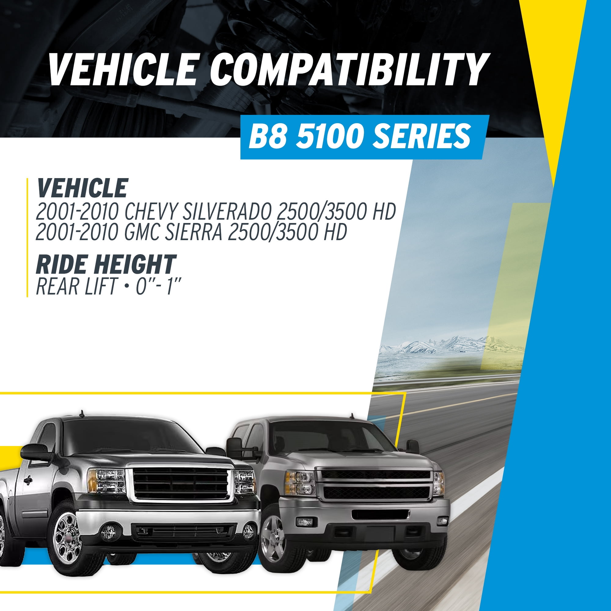Bilstein Pair of Rear B8 5100 Series Shocks Compatible with 2001-2010 Silverado / Sierra 2500 / 3500 HD with 0-1" Rear Lift