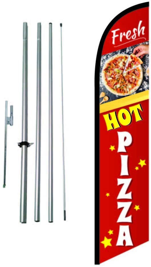 Fresh Hot Pizza new 15' Feather Banner Swooper Flag Kit with pole+spike 
