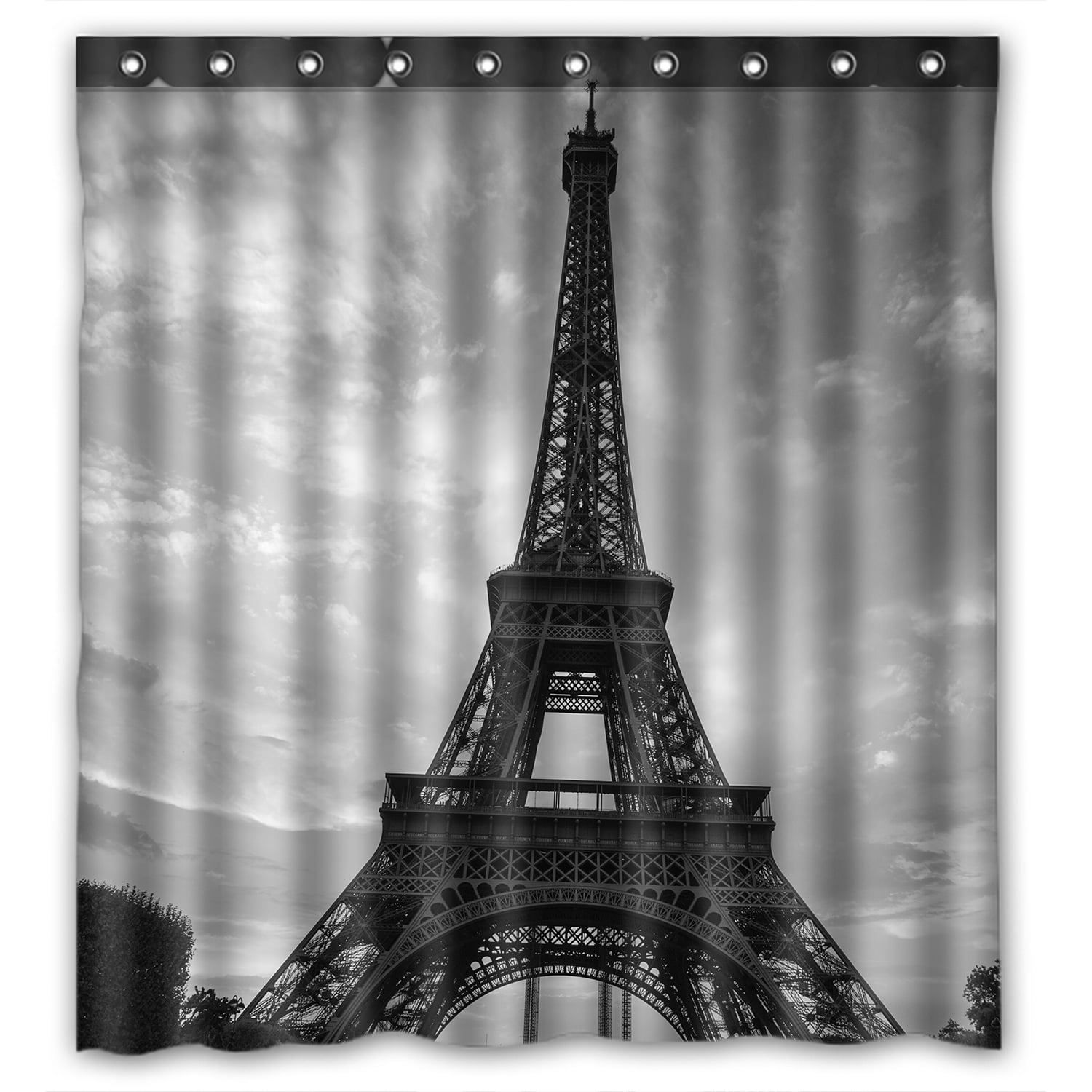 YKCG Cloudy Sky Paris Eiffel Tower Shower Curtain Waterproof Fabric