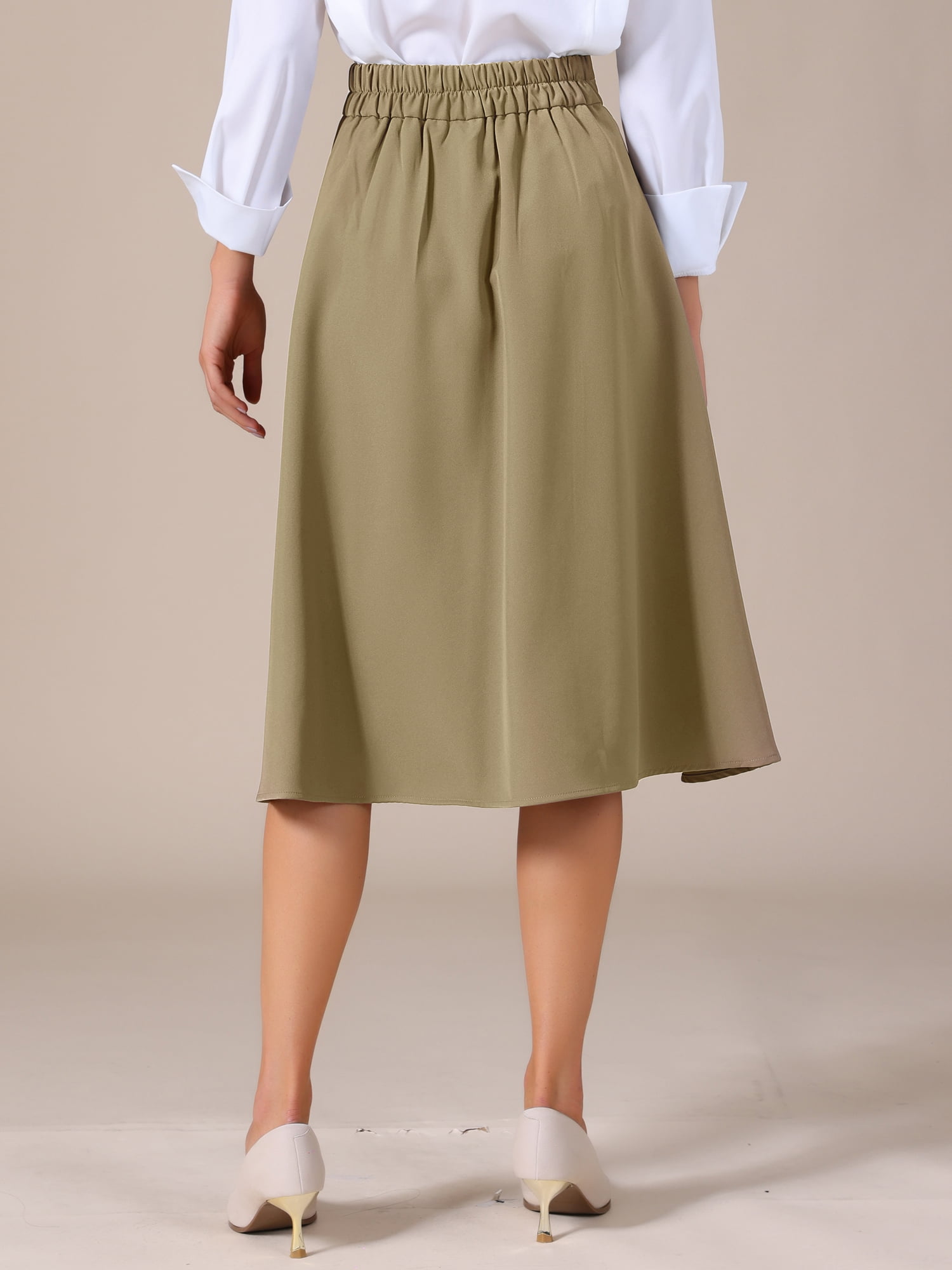DARING DIVA Women's Flowy A-Line Business Work Skirt with Pockets X-Large Khaki