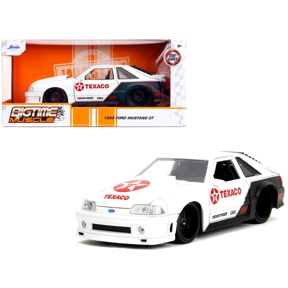 1989 Ford Mustang GT "Texaco" White and Matt Black with Graphics "Bigtime Muscle" Series 1/24 Diecast Model Car by Jada