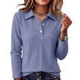 thumbnail image 2 of Waffle Knit Tops for Women Long Sleeve Collared Work Golf Polo Shirts Business Casual Loose Fit Blouses, 2XL, 2 of 5