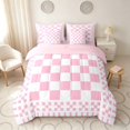 thumbnail image 3 of Manfei Retro Checkerboard Twin Bedding, Pink White Plaid Bedding Comforter Set, Pink Reversible 7pcs, 3 of 6