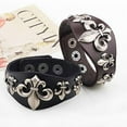 thumbnail image 3 of Marshal Black Mens Leather Bracelet Fleur de Lis Bangle Wristband Cuff Bracelets Team Adjustable Snap Button Closure, 3 of 4