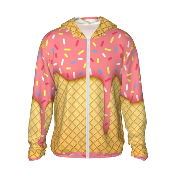 Fotbe Pink Ice Cream Chaqueta con Protección Solar UPF 50+ para Hombre y Mujer, Camisa con Capucha y Bolsillos-3X-Large