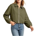 thumbnail image 6 of Bomber Jacket Women Lapel Collar Zip Up Crop Windbreaker Jackets Athleisure Going Out Hiking Travel Coats, S, 6 of 6