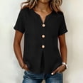 thumbnail image 2 of MaFYtyTPR Women Summer V-Neck Shirts Solid Color Cotton Linen Fashionable Button Loose Comfortable Tops A-Black M, 2 of 5