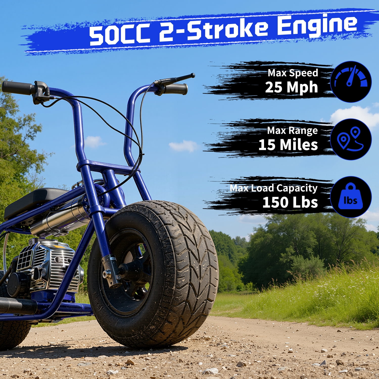 TOXOZERS 50cc Mini Bike, Gas-Powered Mini Dirt Bike with Extra-Wide Seat,Perfect Gift for Kids 8+,25 MPH & 150 LBS Capacity,Blue