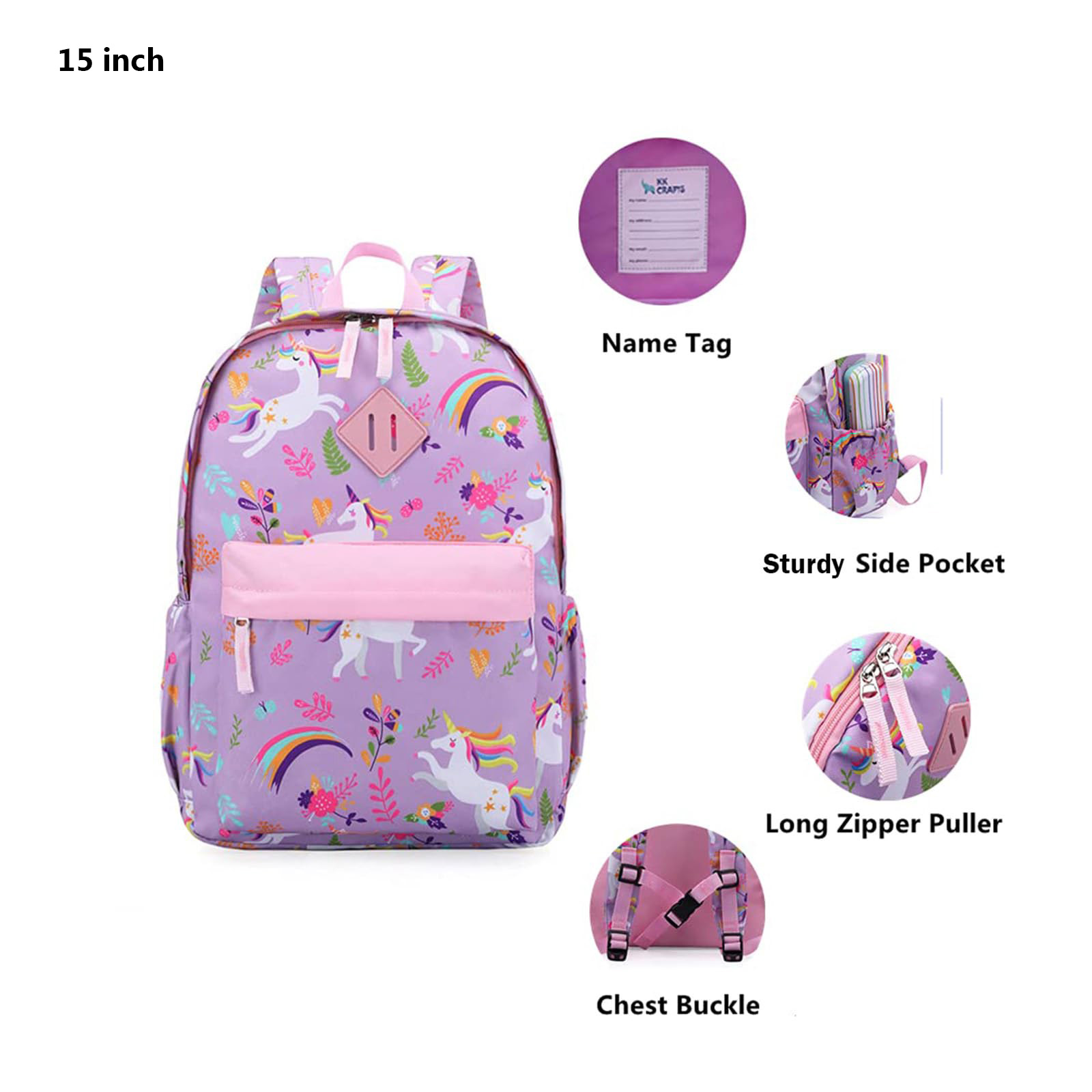 Mochila preescolar para niños pequeños, dinosaurio o unicornio, para niñas y niños, con correa de pecho (Unicornio púrpura) 3