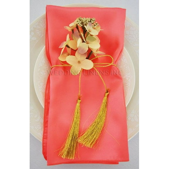 Wedding Linens Inc. (10pcs) 20'' x20" Satin Table Napkins for wedding Party Decoration events - Coral
