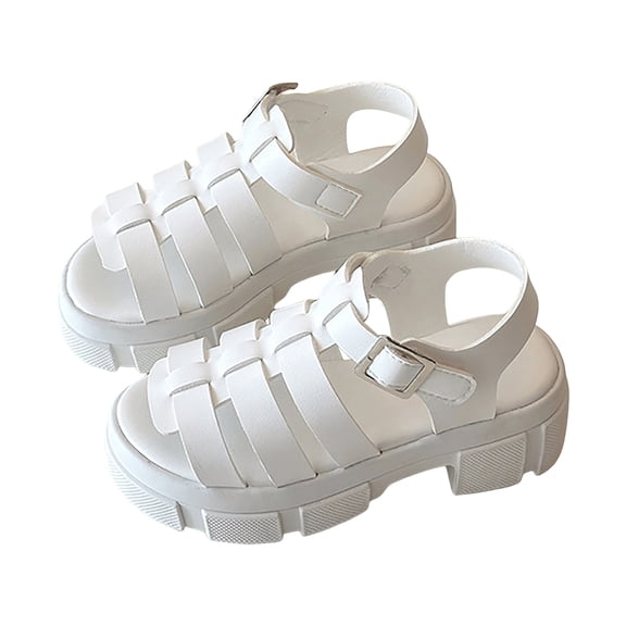Girls Gladiator Sandals Open Toe Platform Strappy Solid Color Summer Dress Beach Shoes Comfy Footbed Walking Shoes White 8.5 Toddler