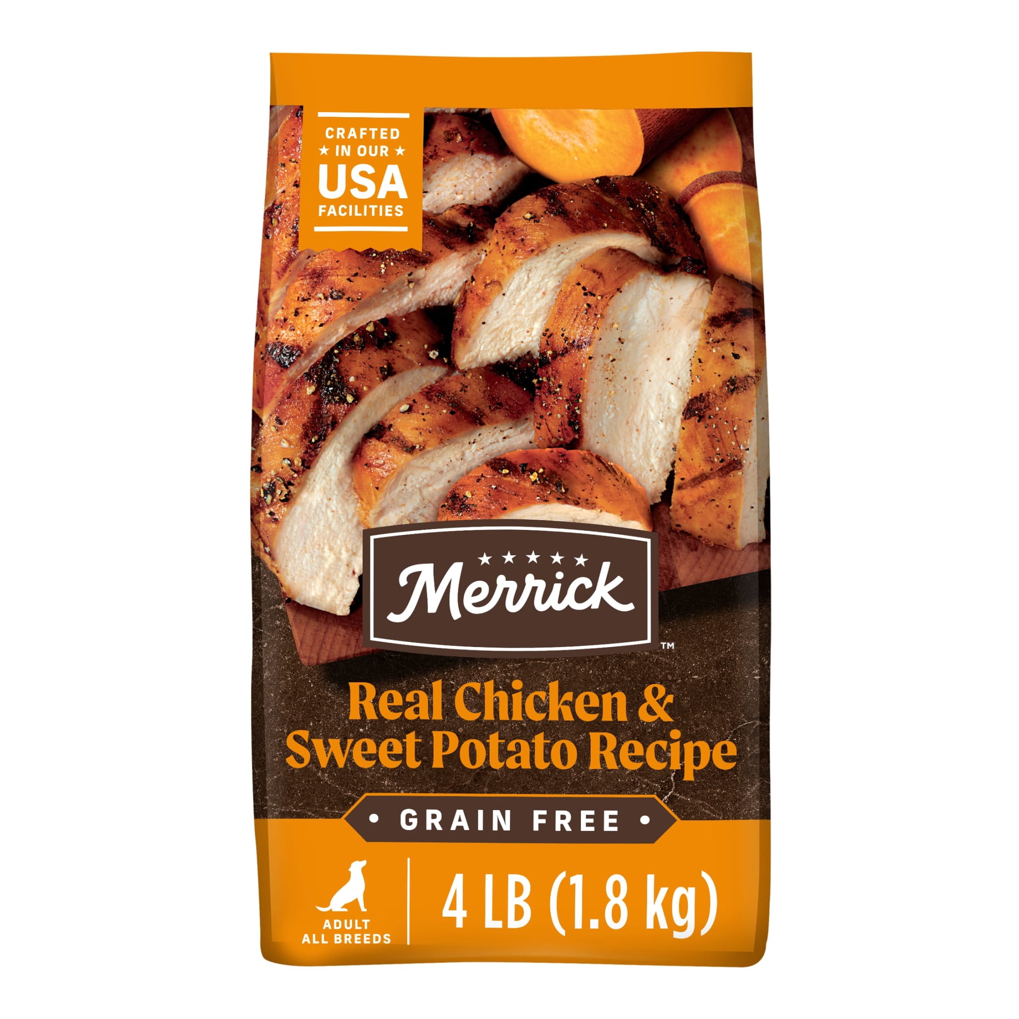 Merrick Premium Grain Free Dry Adult Dog Food, Wholesome And Natural Kibble With Real Chicken And Sweet Potato, 4.0 lb. Bag