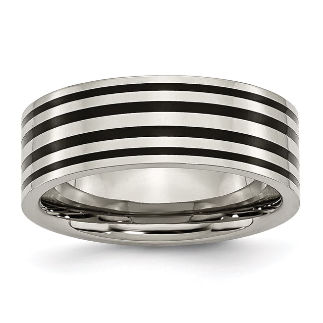 Titanium Black Enamel Flat 8mm Polished Band Ring 6 Size