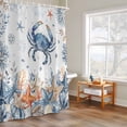 thumbnail image 4 of Oceans Marine Life Shower Curtain, Coastal Orange Blue Crabs Starfish Corals Waterproof Shower Curtain Set with 12 Hooks Lightweight Bath Curtains Fabric Bathroom Decor 72x84 Inches, 4 of 9