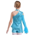 thumbnail image 3 of TiaoBug Big Girls' Sequins Peplum Top One Shoulder Long Sleeve Gymnastics Leotard Hip Hop Jazz Dance Bodysuit Light Blue 10, 3 of 6