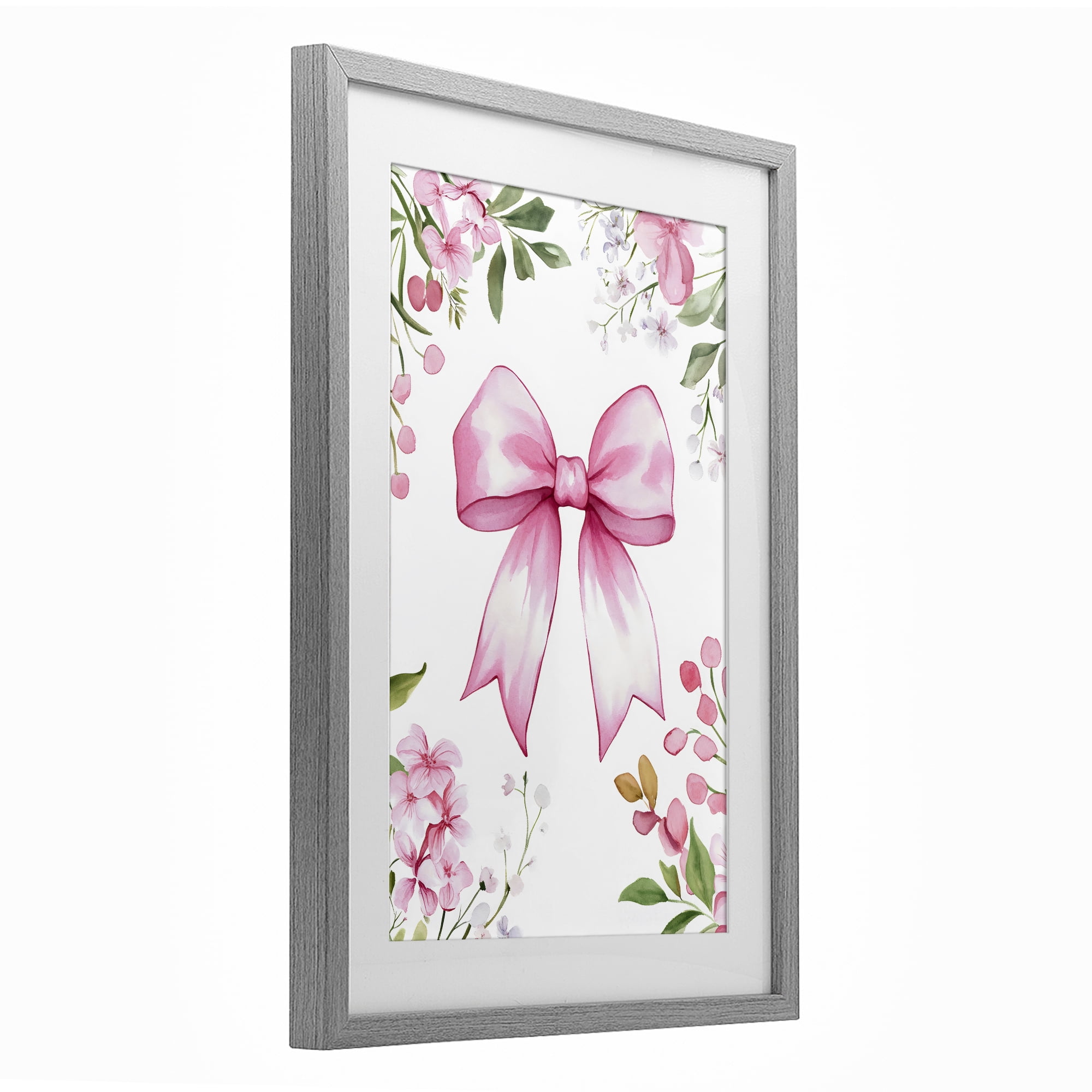 Stupell Industries Whimsical Floral Bow Pink Gray Framed Print Under Glass, design by Creative Studio