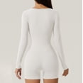 thumbnail image 4 of Knosfe New Solid Color High Waist Tight Sports Yoga Long Sleeve Jumpsuit Shorts Spant Slim Bodysuit For Women White S, 4 of 6
