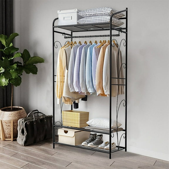 Heavy Duty Clothing Garment Rack Rolling Clothes Organizer Rails Hanging Shelves
