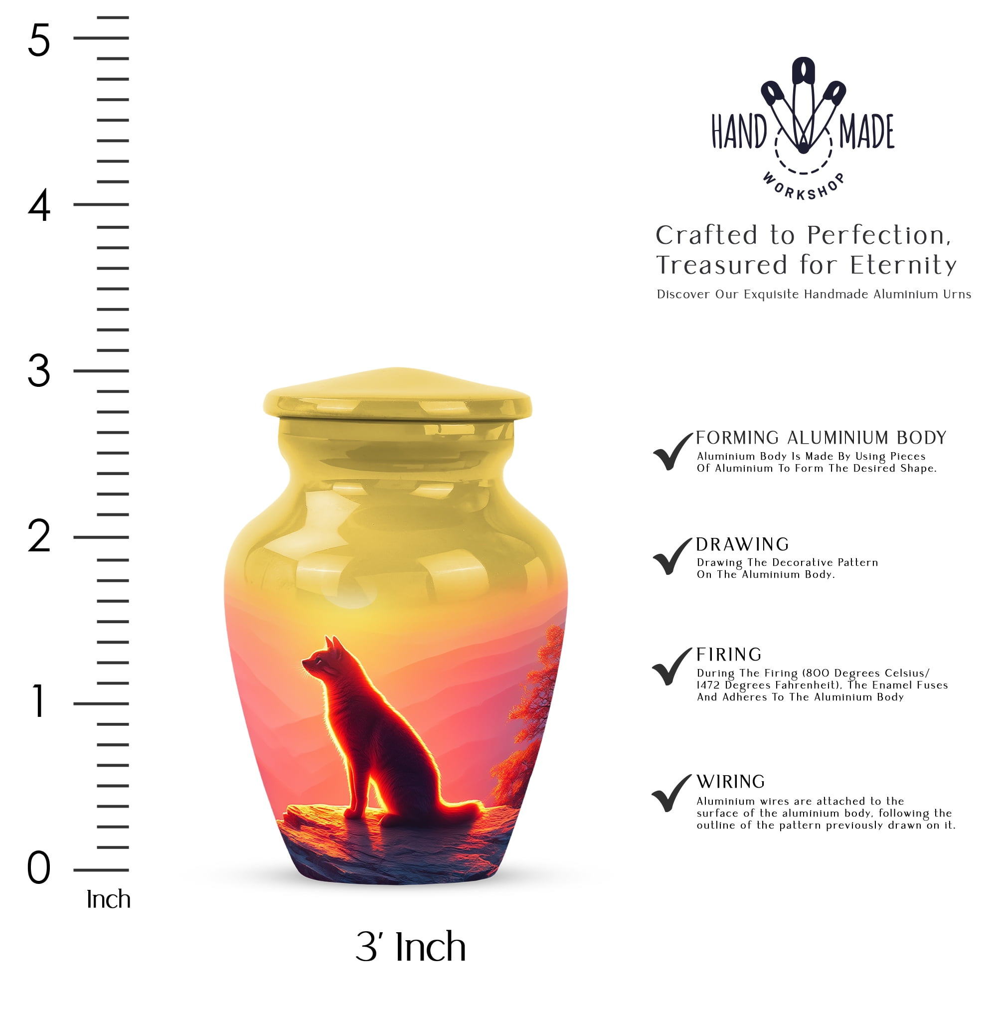 Cat Cremation Urn For Human Ashes Men And Woman - Yellow Mini Urns For Adult Male Small - Funeral Urns For Human Ashes Adult For Female - Keepsake Urn For Daughter And Son 3 Inch