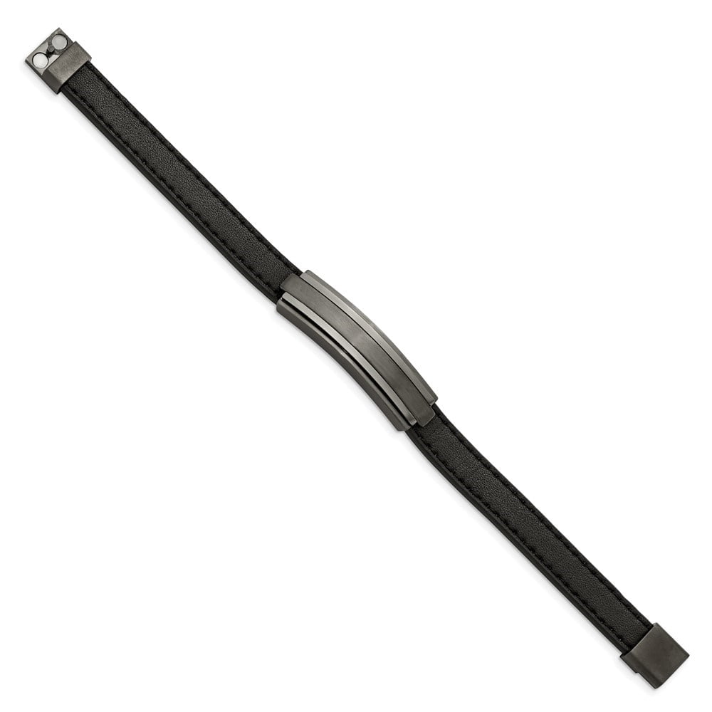 Diamond2Deal Stainless Steel Brushed and Polished Gun Metal IP-Plated Black Rubber Bracelet for Men 8.5"