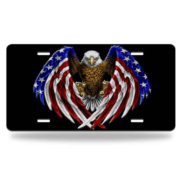 Yehwow Ameican Bald Eagle Flag Metal Car Plate Aluminum License Plate