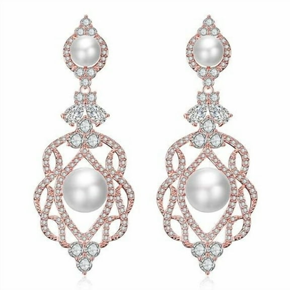 14K Gold Crystal Pearl Chandelier Women Earrings, Freshwater Pearl and Moissanite Tassel Design Drop Earrings, Fashion Jewelry Gifts for Mom, Girlfriend, Wife