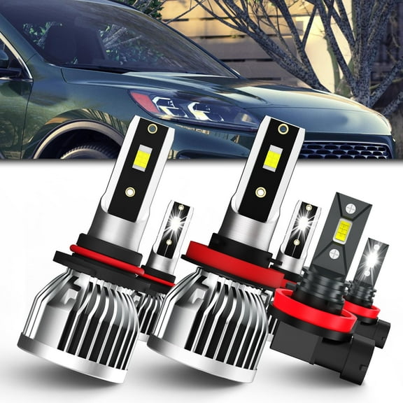 Headlights Fit For 2017-2020 Ford Escape LED Headlight Bulbs,9005/H10/HB3 High Beam H11/H8/H9 Low Beam H11 Fog Light Combo,Plug And Play,Pack of 6 (Escape 2017-2020)