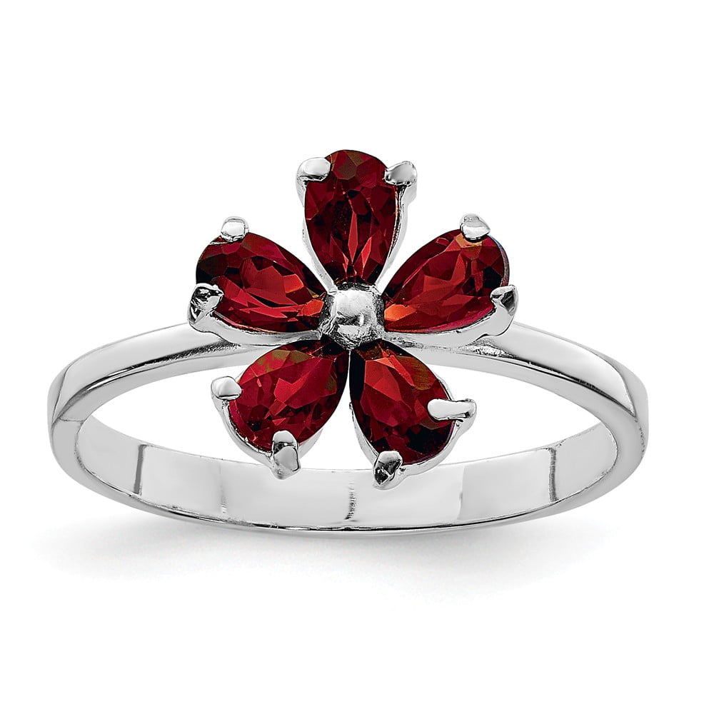 FB Jewels Solid Sterling Silver Rhodium-Plated Garnet Ring