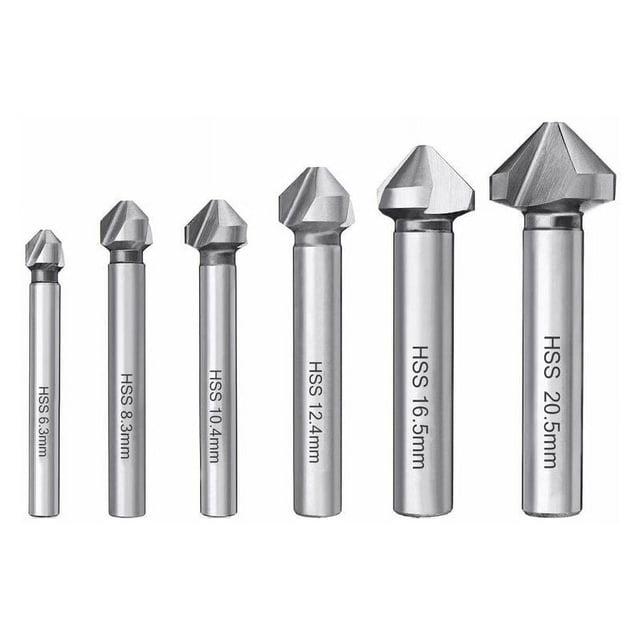 6 brocas avellanadoras HSS 6542 de 90°, brocas helicoidales, avellanadoras cilíndricas para madera, metal y PVC, 6,3/8,3/10,4/12,4/16,5/20,5 mm.
