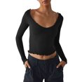 thumbnail image 2 of Lucakuins Suéter de punto para mujer, manga larga, cuello en U, color sólido, dobladillo con volantes, camisa informal para fiestas, tops de calle Lucakuins moda, 2 of 9
