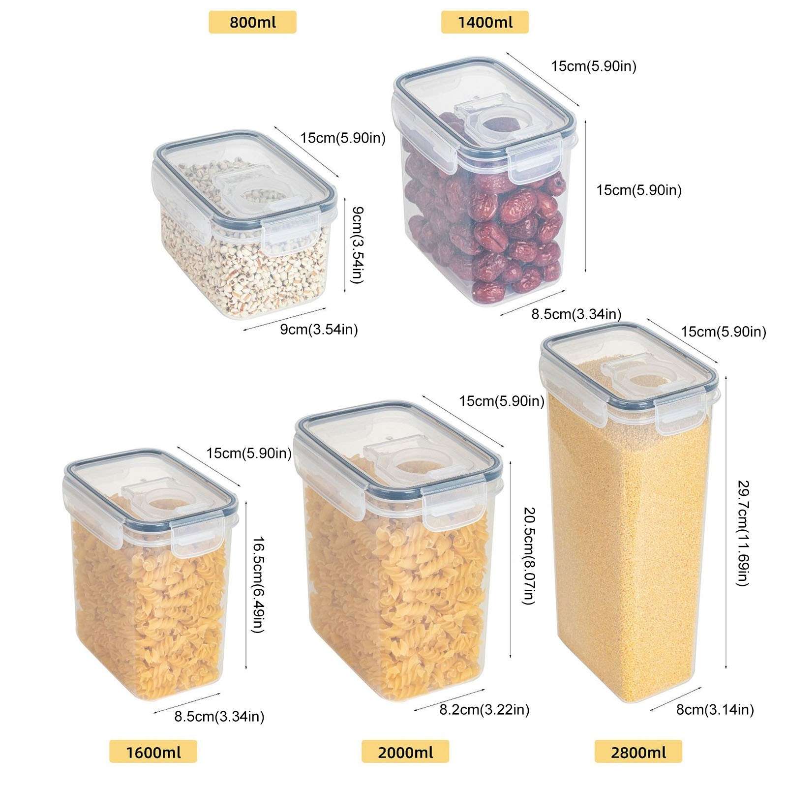 Storage Box 5 Size Single Clear Plastic Storage Jars Vacuum Proof Fresh Storage Airtight Jars Kitchen Airtight Jars with Lids Proof Crispers, Kitchen Essentials Clearance Sale