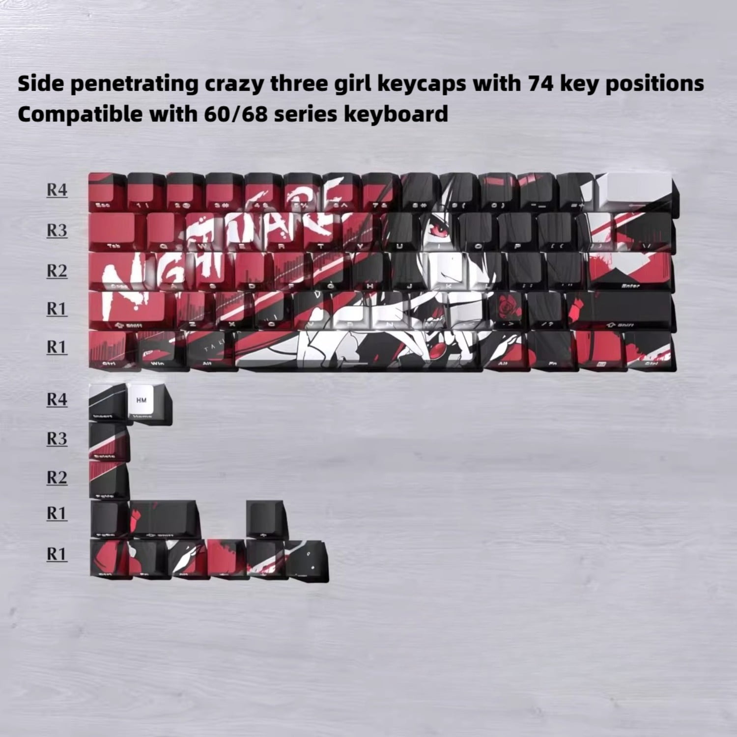 Graffiti Girl Side-Printed Shine-Through Keycaps, Cherry Profile 74 Keys Set Compatible with Wooting 60HE/Ace68/made68/ATK68 Magnetic Switch Keyboards