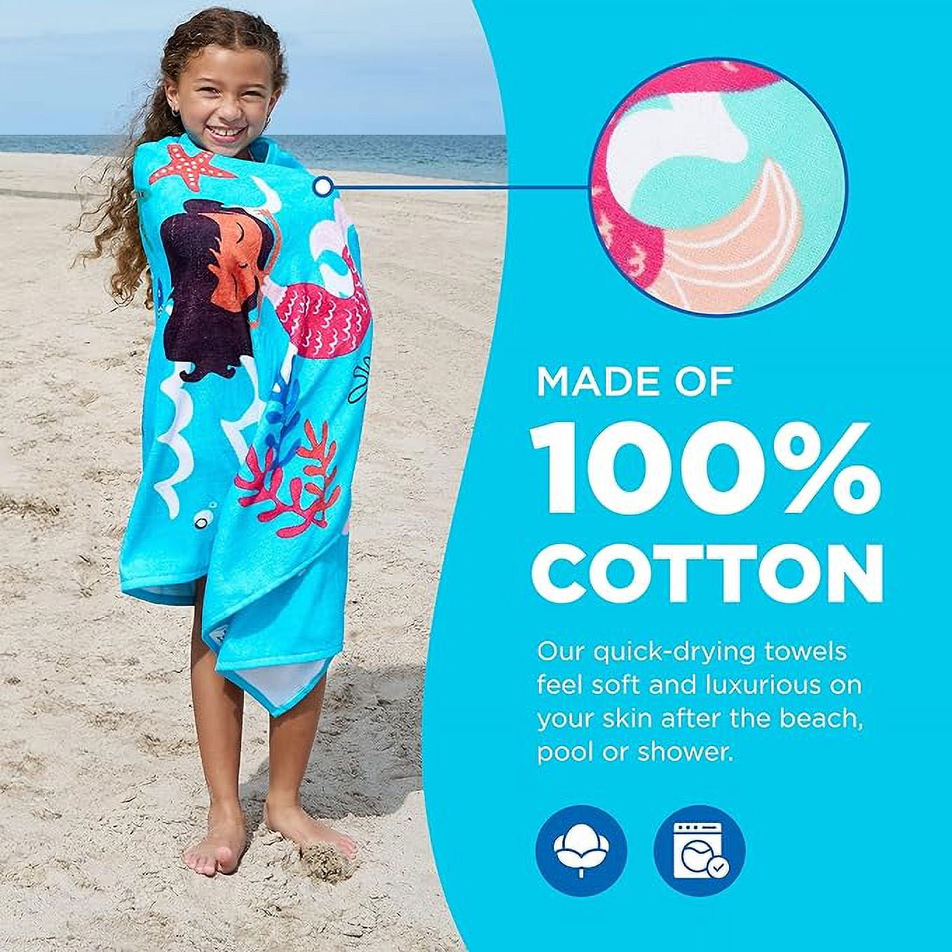 Ben Kaufman Printed Towel Set - Soft & Luxurious Printed Beach Towel with a Cool Design - Oversized Cotton Towel for Pool & Beach - Lightweight Towel for Swimming - Mermaid, 2 Pack