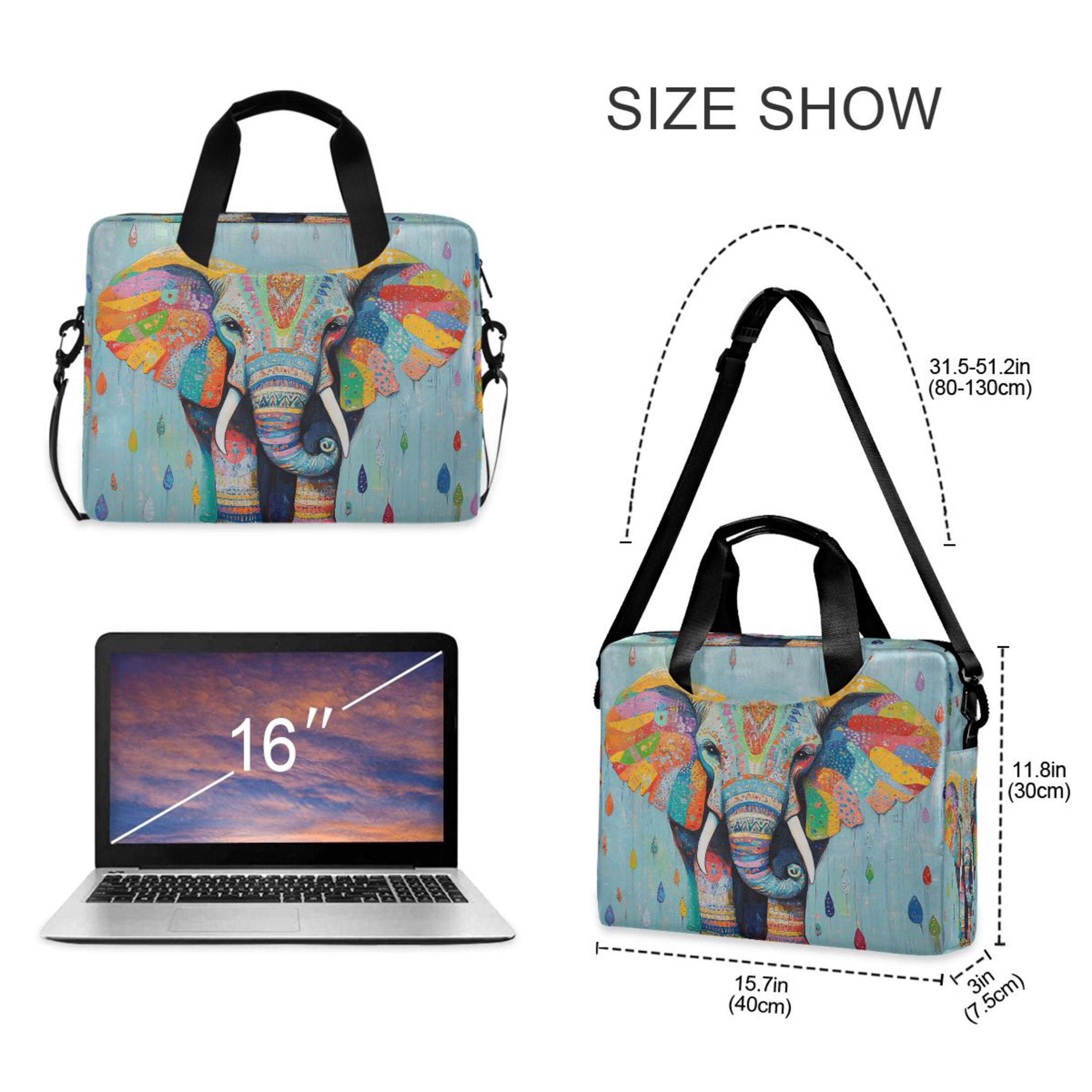 Laptop Bag Laptop Briefcase 15.7 x 3 x 11.8 Inches Laptop Bag Briefcases Laptop Storage Travel Laptop Bag Work Laptop Bag Colorful Cool Elephants