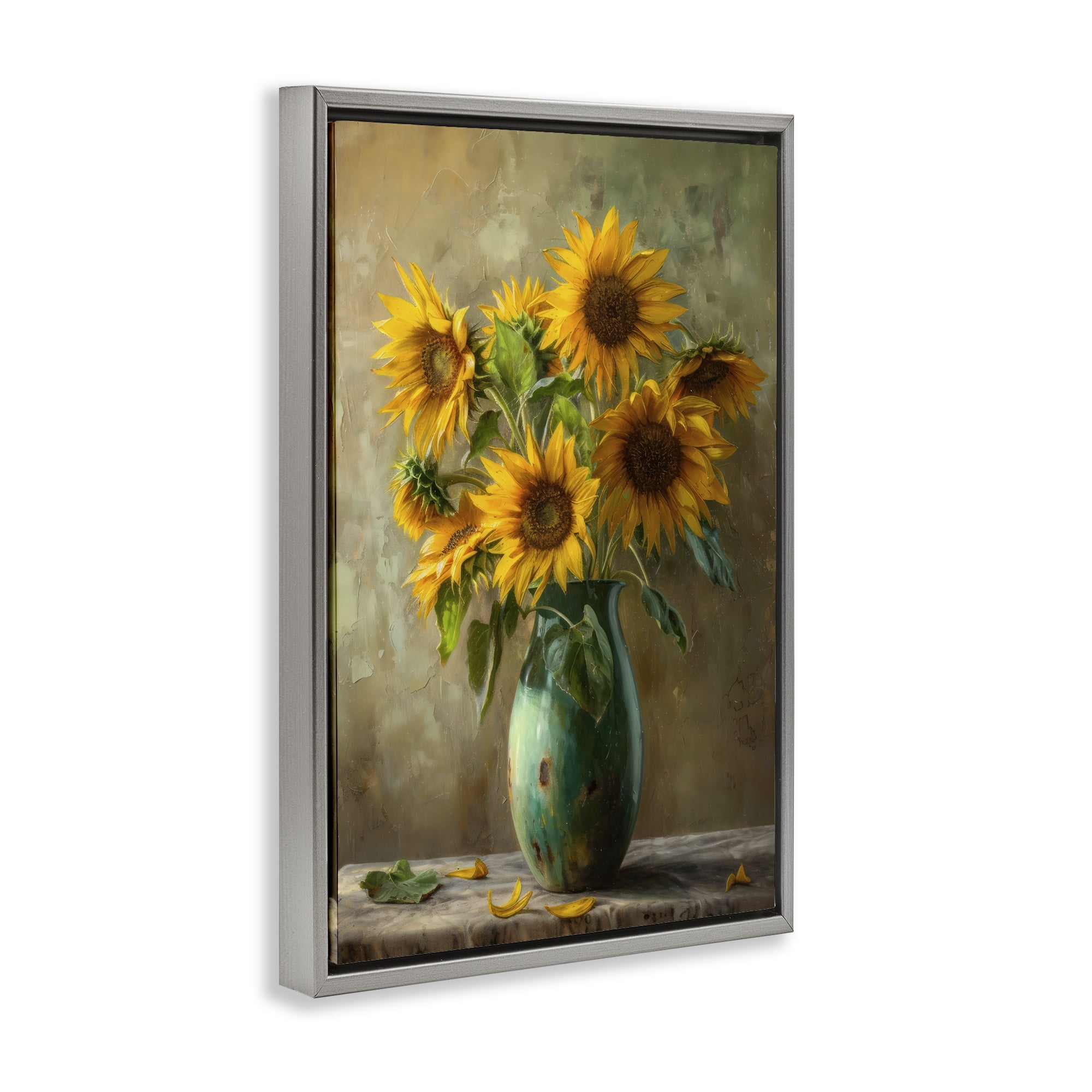 Stupell Industries Moody Sunflower Vase Gray Framed Floater Canvas Wall Art, design by Creative Studio