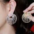 thumbnail image 3 of Fireworks Yellow Gold Plated Cubic Zirconia Big Round Earring 925 Silver Jewelry, 3 of 9