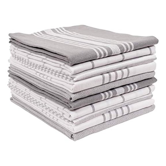 KAF Home Soho Set of 10 Recycled Cotton Kitchen Towels - 18"x 28" (Gray)